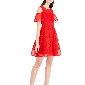 Maje Women's Red A-line Polyester Mesh-kint Embroide Dress